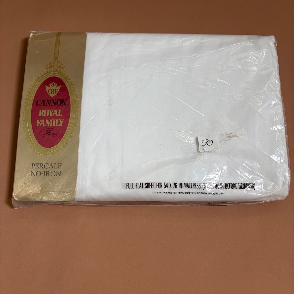 Cannon Royal Family White Full Flat Sheet No-Iron Percale Vintage USA 81x104